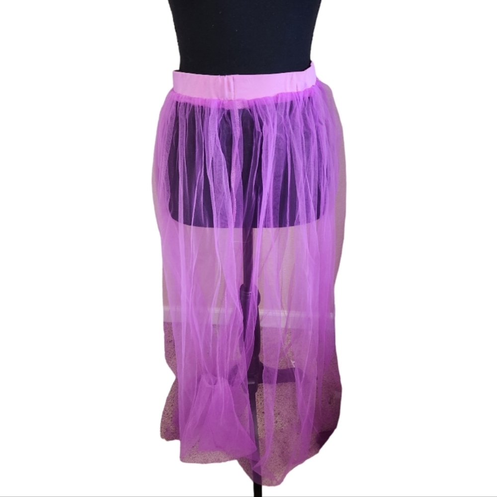 UNBRANDED sheer mesh flowy maxi skirt with elastic waist purple one size